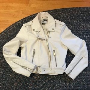 Leather-motorcycle jacket white perfect for denim